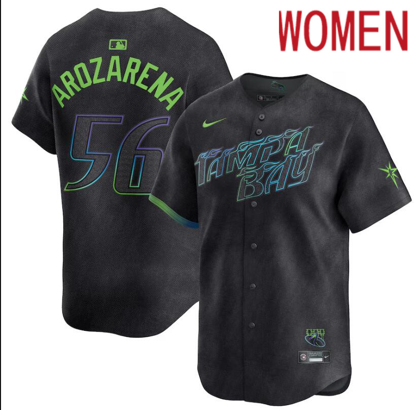 Women Tampa Bay Rays 56 Randy Arozarena Nike MLB Limited City Connect Black 2024 Jersey